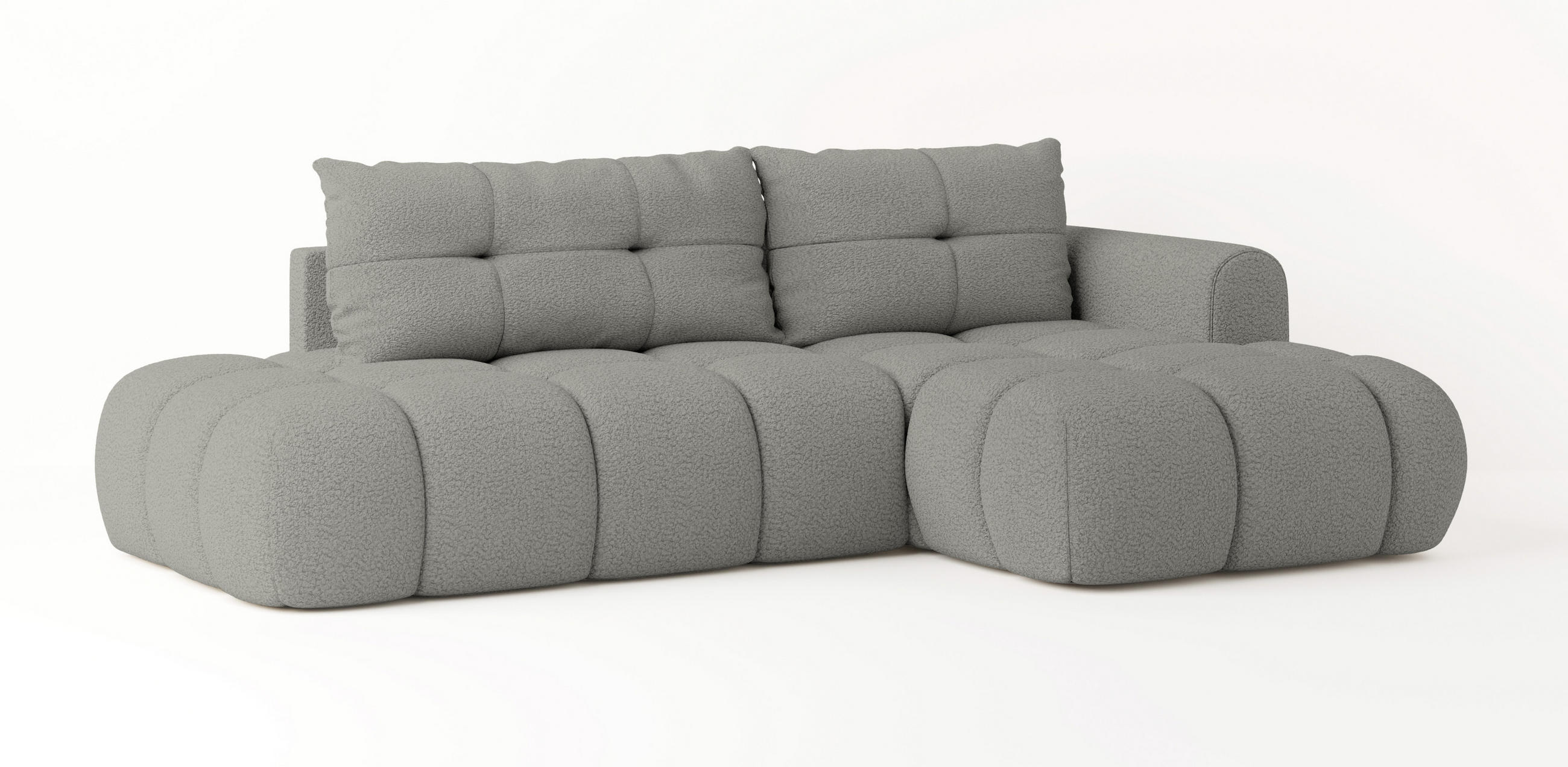 ECKSOFA FLUMA R-S Hellgrau Boucle-Stoff mit Schlaffunktion - Hellgrau, Holz (274/165cm) - MASSENO