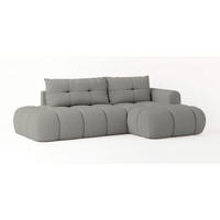 ECKSOFA FLUMA R-S Hellgrau Boucle-Stoff mit Schlaffunktion - Hellgrau, Holz (274/165cm) - MASSENO
