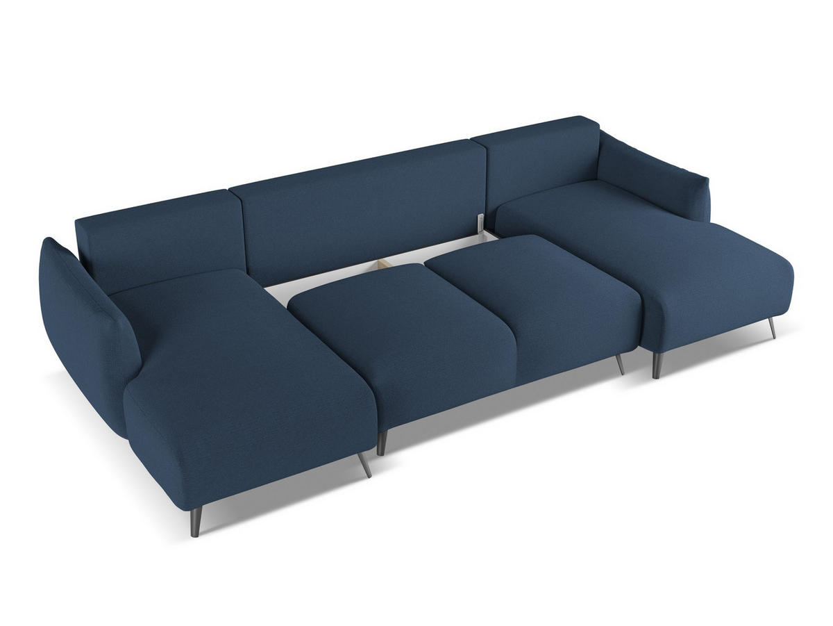 WOHNLANDSCHAFT Chenille Stoff Blau - Blau/Schwarz, Textil/Metall (317/86/162cm) - Makamii