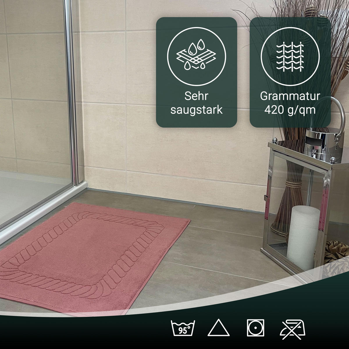 BADEMATTE, 2er-Set, 50x70 cm, 100% Baumwolle, Rosa - Altrosa, Textil (50/70cm) - Zollner
