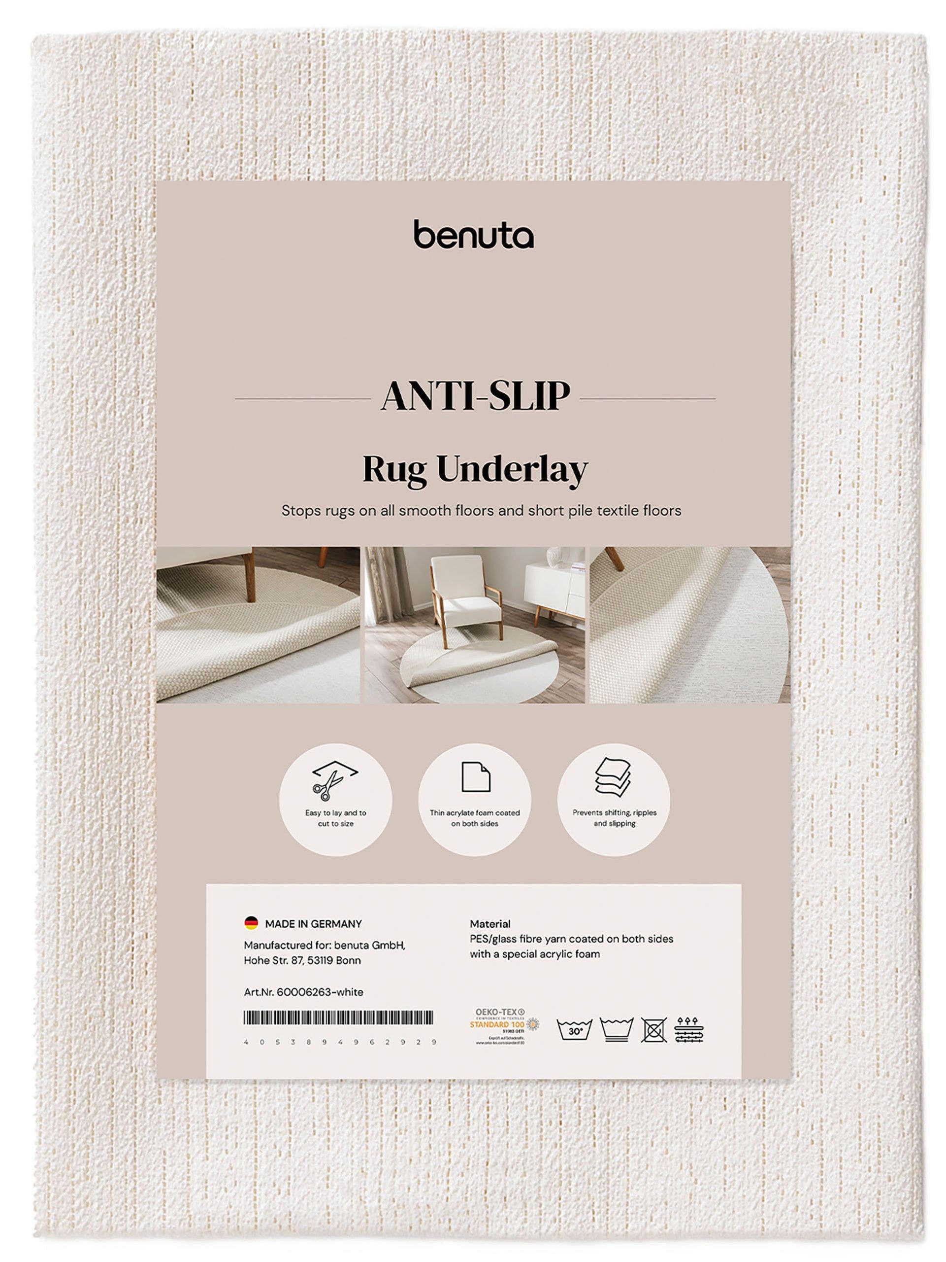 TEPPICHUNTERLAGE Zubehoer Weiß ø 150 cm rund - Weiß, Textil (150/150cm) - benuta