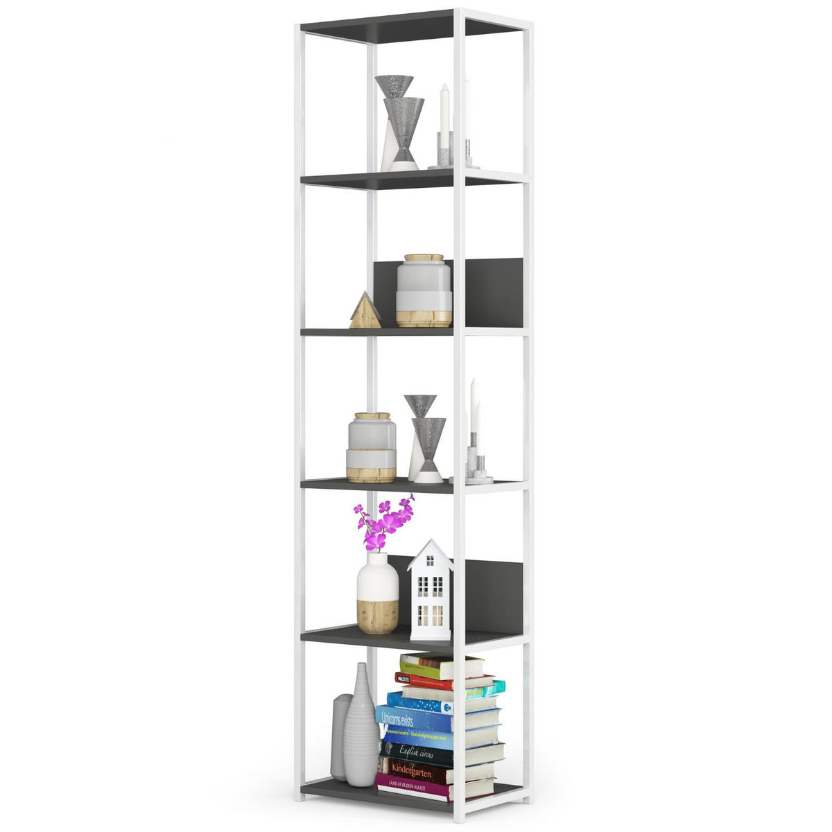 LOFT-REGAL Weiß, Grau 50x192x32 cm - Weiß/Grau, Holzwerkstoff/Metall (50/192/32cm) - Akord