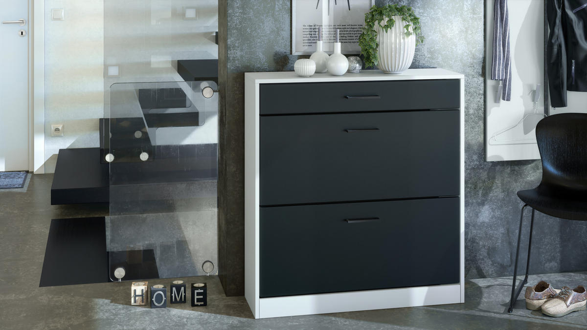 SCHUHSCHRANK Elvas Front in Schwarz matt - Schwarz, Holzwerkstoff (89/95.5/27cm) - Vladon