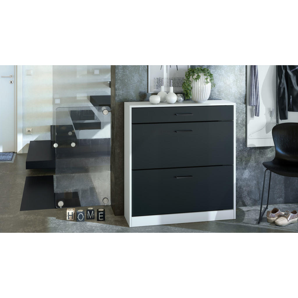 Thumbnail - Vladon Schuhschrank, Schwarz, Holzwerkstoff, 89x95.5x27 cm, Garderobe, Schuhaufbewahrung, Schuhkipper