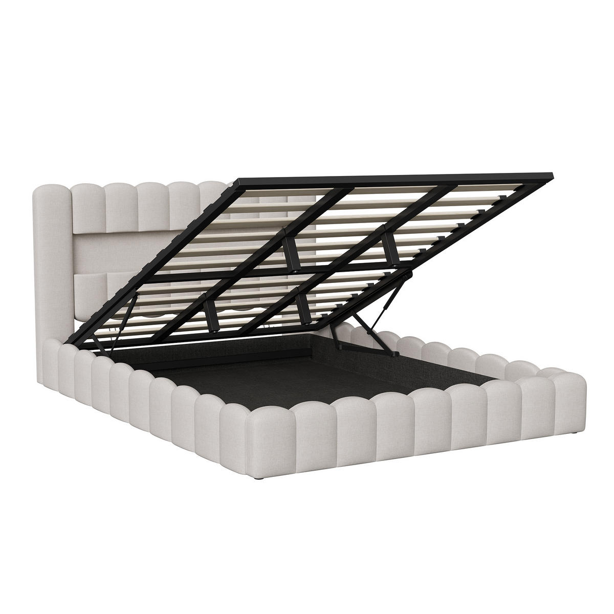 STAURAUMBETT 180x200 cm Doppelbett, mit USB-Anschluss und LED-Beleuchtung, Leinenstoff in Beige - Beige, Holz (180/200cm) - BRILVERDE