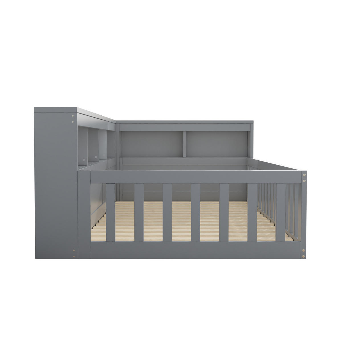 KINDEREINZELBETTEN aus Spanplatte & MDF 90x200 cm in Grau mit USB, Steckdose & Stauraum - Grau, Holzwerkstoff (90/200cm) - Modfu