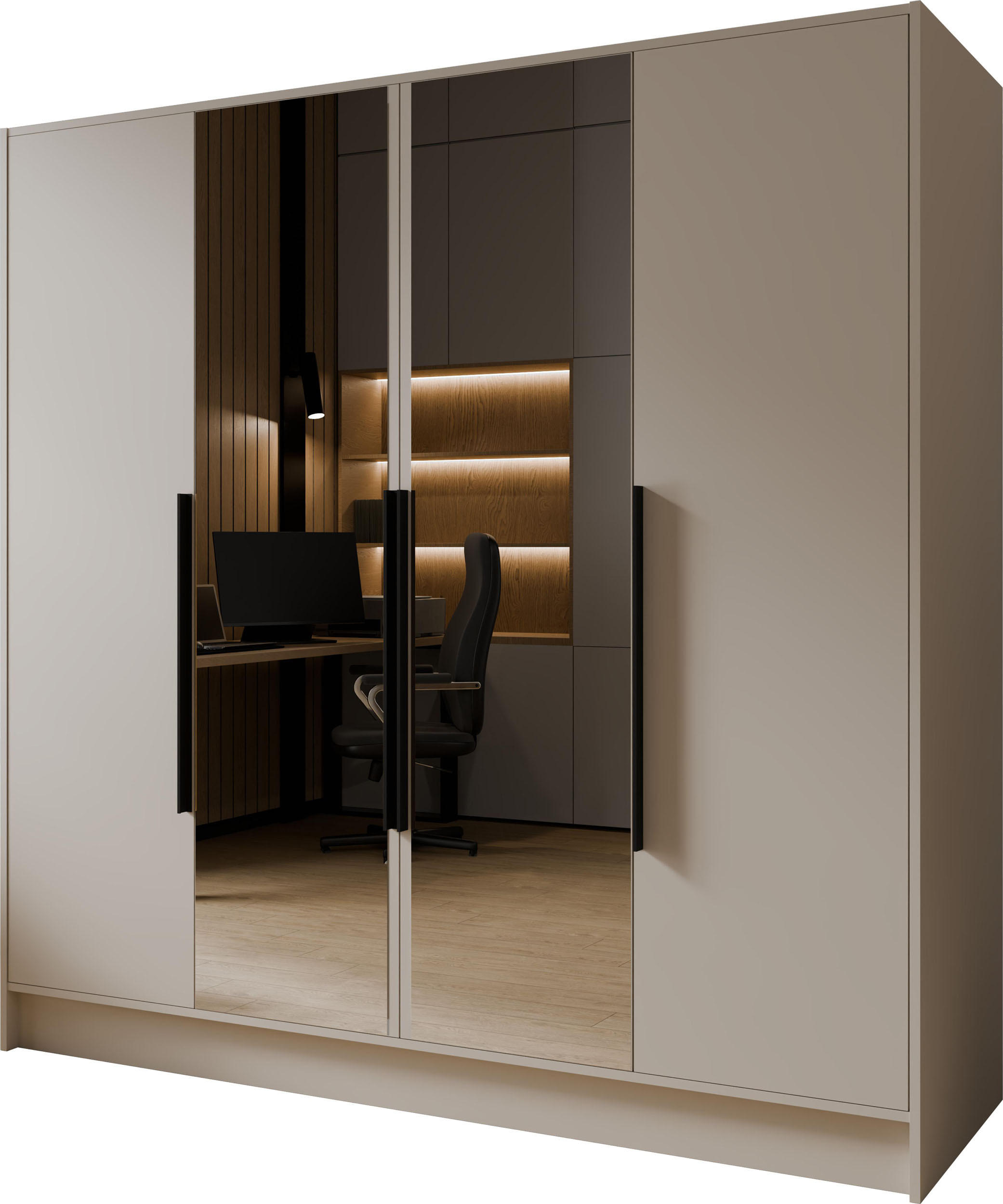 KLEIDERSCHRANK Mono Lux mit Speigel, Drehtüren mit Schwarze Metallgriffe, Kaschmir 200/200/51 cm - Kaschmir, Holzwerkstoff (200/200/51cm) - WFL GROUP