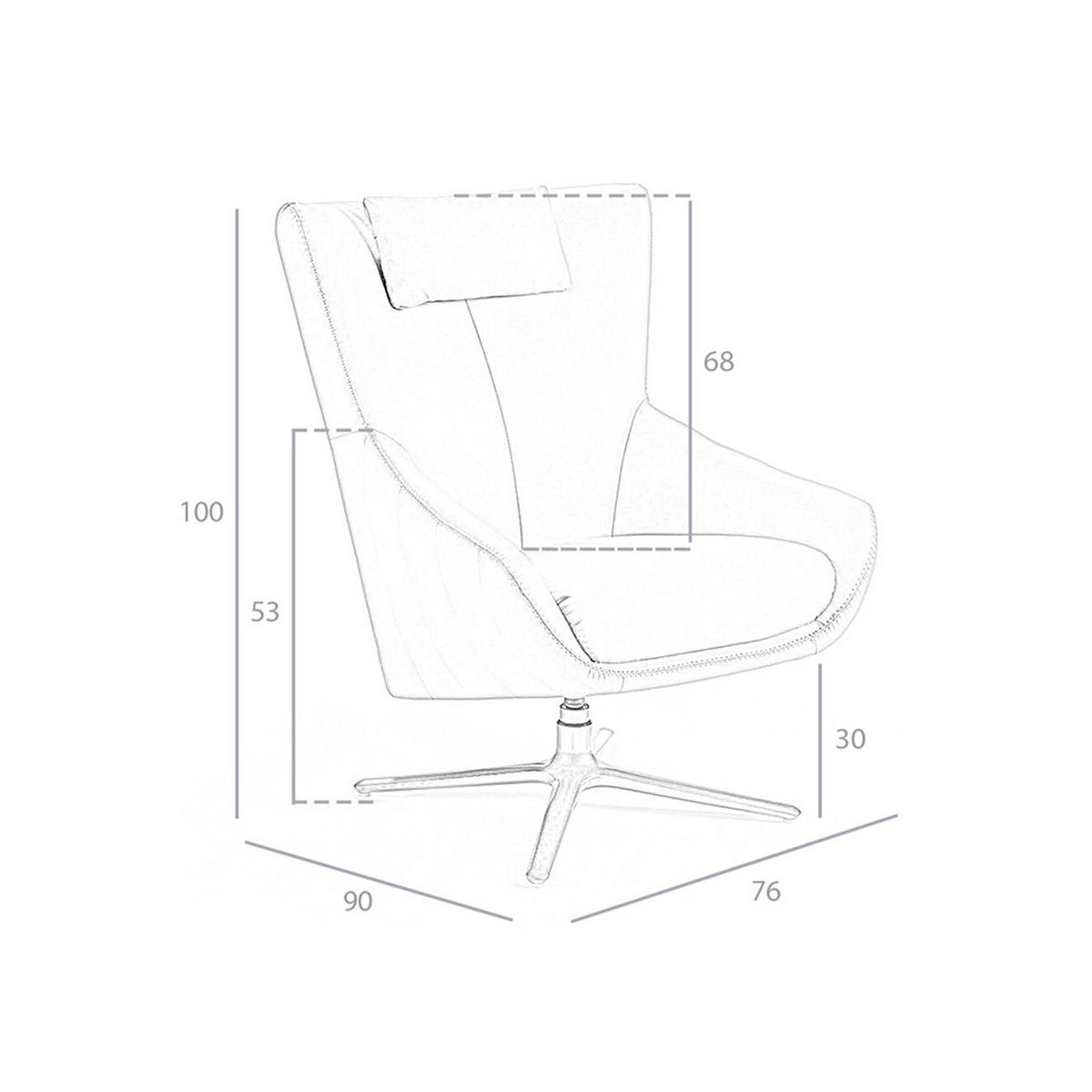 COGNACBRAUNER Leder-Drehsessel 76/90/100 cm - Dunkelgrau/Braun, Leder (76/100/90cm) - ANGEL CERDA