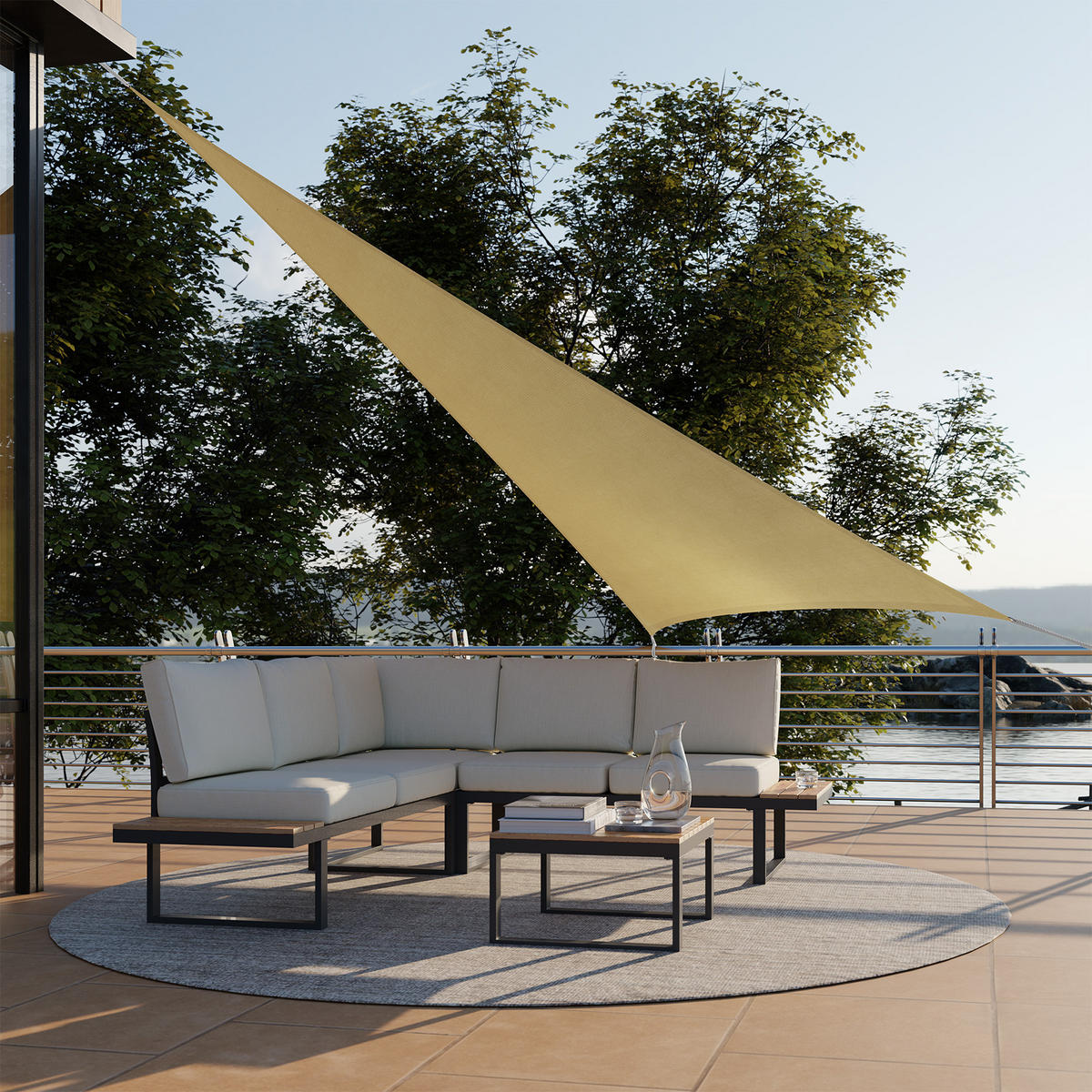 SONNENSEGEL ,inklusive Spannseile,beige - Beige, Kunststoff (400/400cm) - tectake