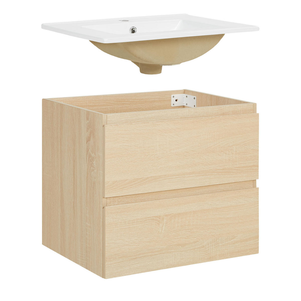 WASCHTISCHKOMBI 60 cm Eiche - Eichefarben, Holz/Keramik (61/54/47cm) - Homestyle4u