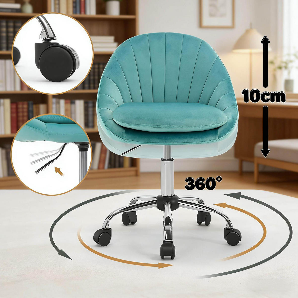 BÜROSTUHL höhenverstellbar drehbar Samt Turquoise - Türkis, Metall (52/82/47.5cm) - Meubliv