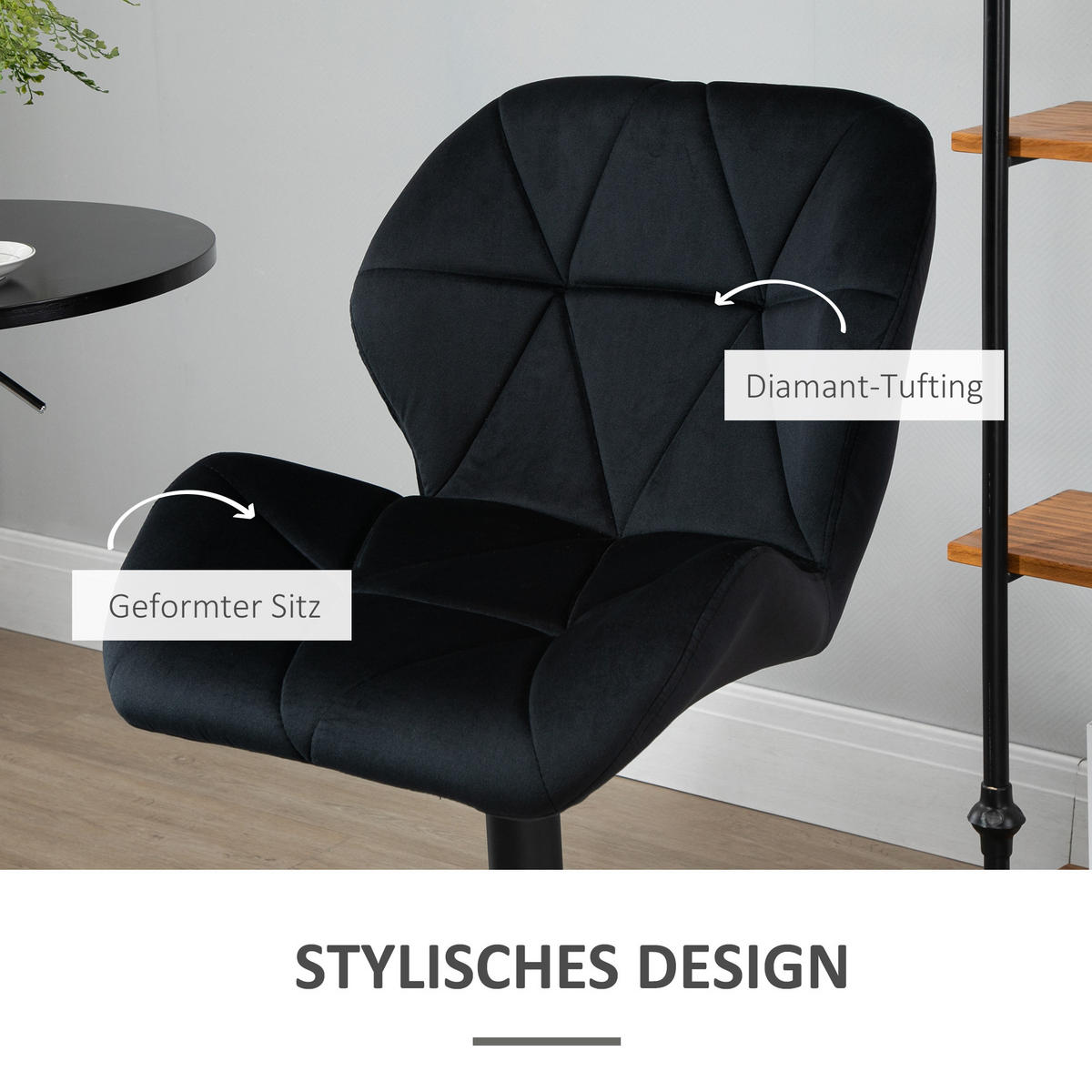 BARHOCKER, Samtartiges Polyester Schwarz - Schwarz, Kunststoff (57.5/93/51.5cm) - HOMCOM