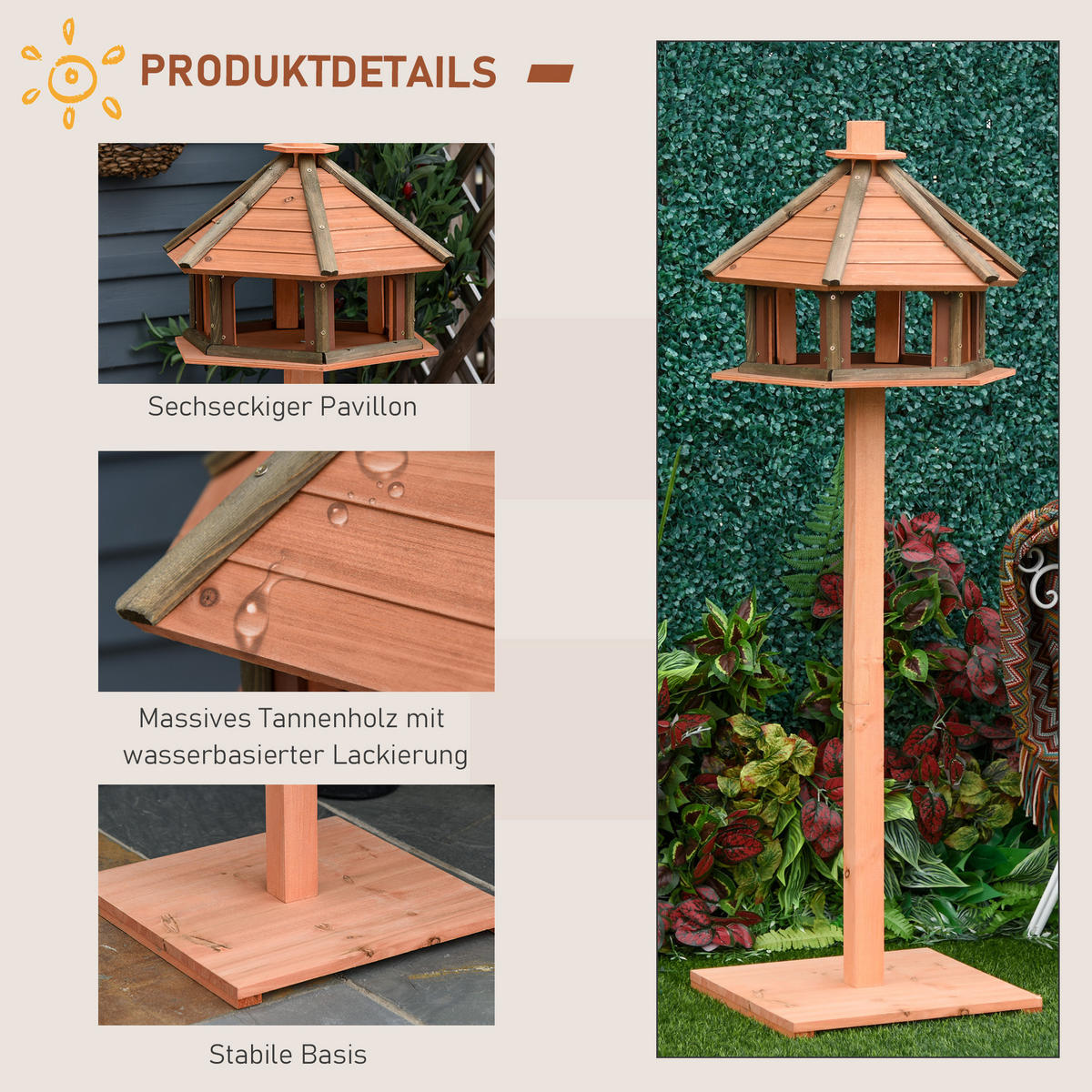 VOGELHAUS DE-10712 mit Ständer & wetterfestem Dach Natur - Naturfarben, Holzwerkstoff (52/130/52cm) - ComfortXL
