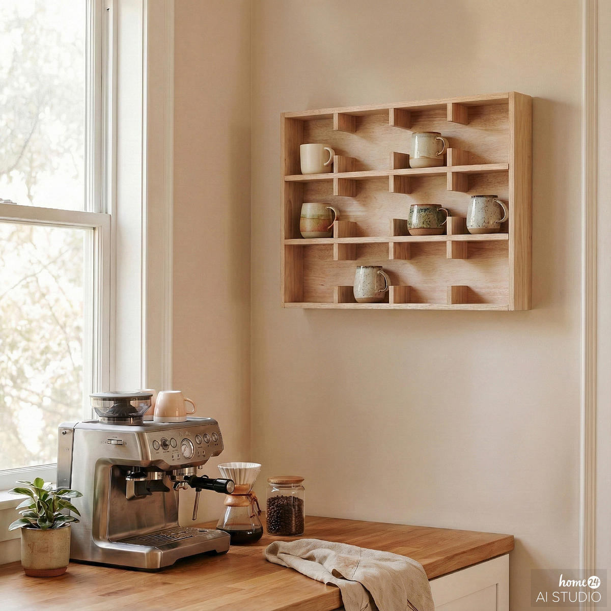 FURNIERTES TASSENREGAL - Tanne - Braun, Holzwerkstoff (63/48/12cm) - home24