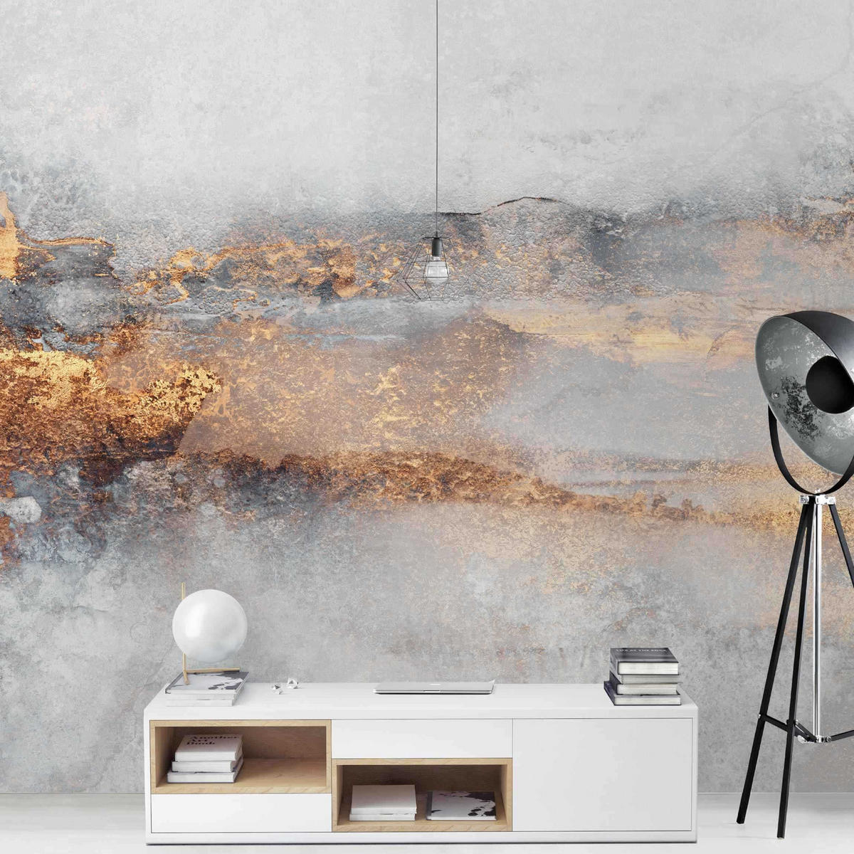 FOTOTAPETE Gold-Grauer Nebel 240/240 cm - Grau, Papier (240/240cm) - Bilderwelten