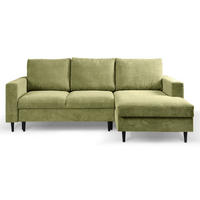 ECKSOFA Nalika Pistaziengrün mit Cordbezug - Schwarz/Hellgrün, Holz/Textil (143/230cm) - Selsey