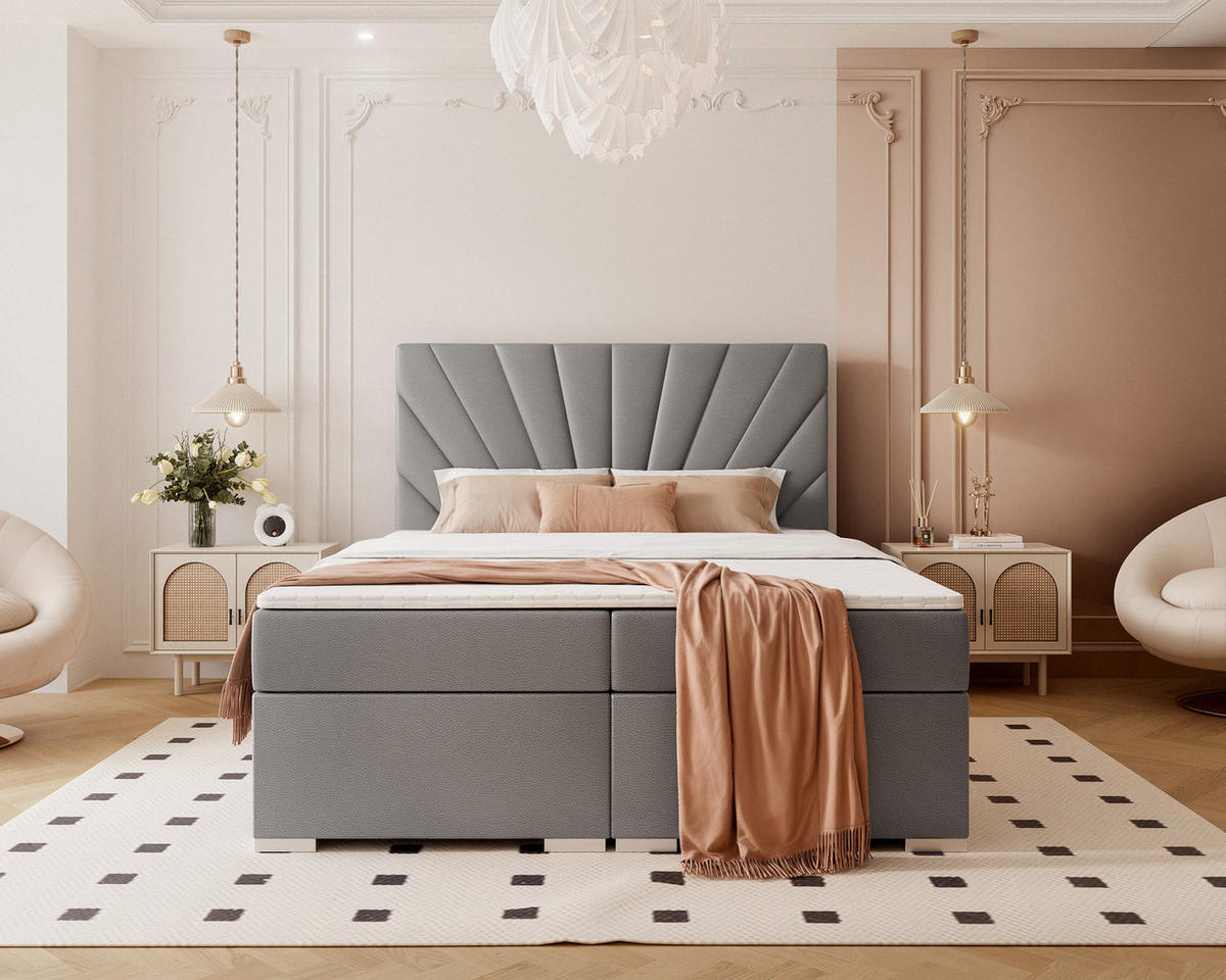 BOXBETT OASIS 120/200 cm mit Matratze und Topper, Grau - Chromfarben/Grau, Textil/Metall (120/200cm) - Idohome