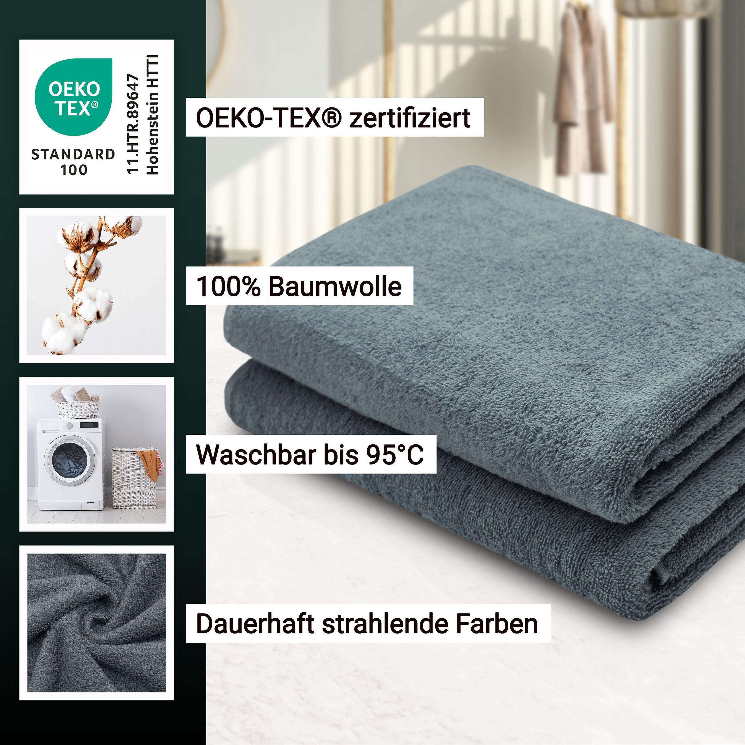 DUSCHTÜCHER, 2er-Set, 70x140 cm, 100% Baumwolle, Grau - Grau, Textil (70/140cm) - Zollner