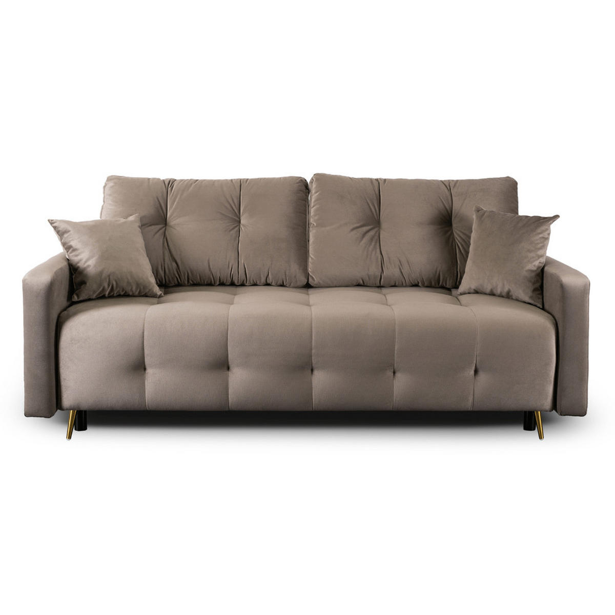 SOFA SEUL Ausklappbar Schlaffunktion Zweisitzer Beige - Braun, Holz/Textil (214/98/102cm) - makarowski meble