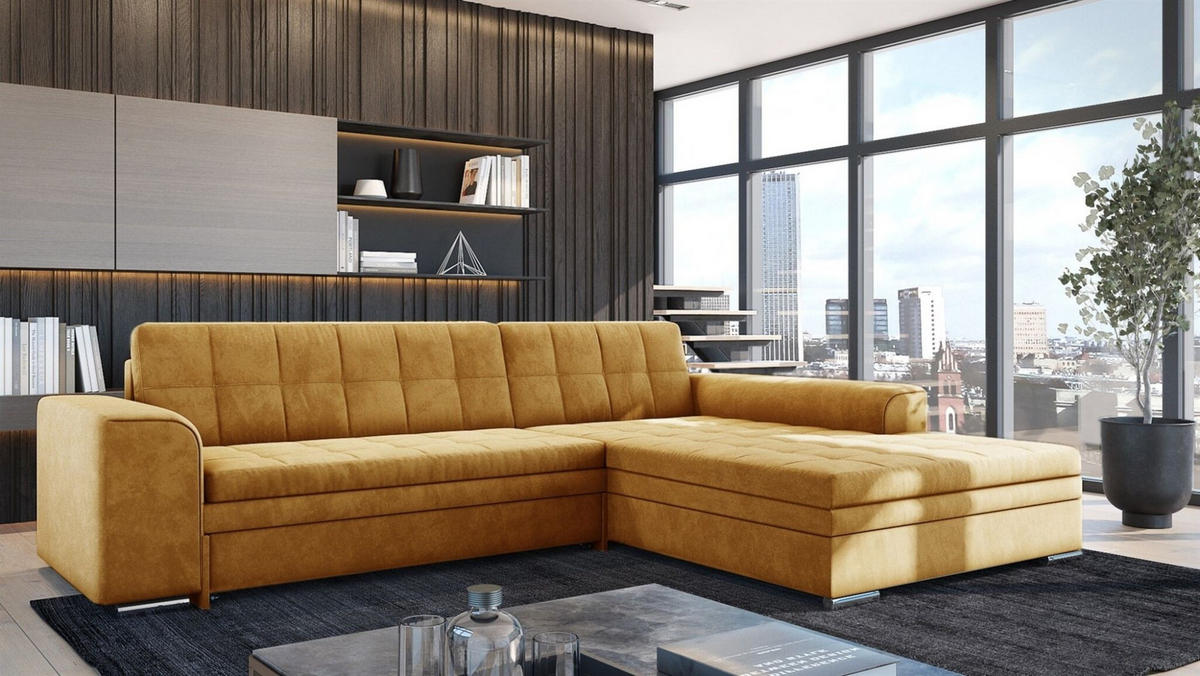 ECKSOFA Lusaka Mit Schlaffunktion - Gelb, Holzwerkstoff/Textil (198/292cm) - Fun Möbel