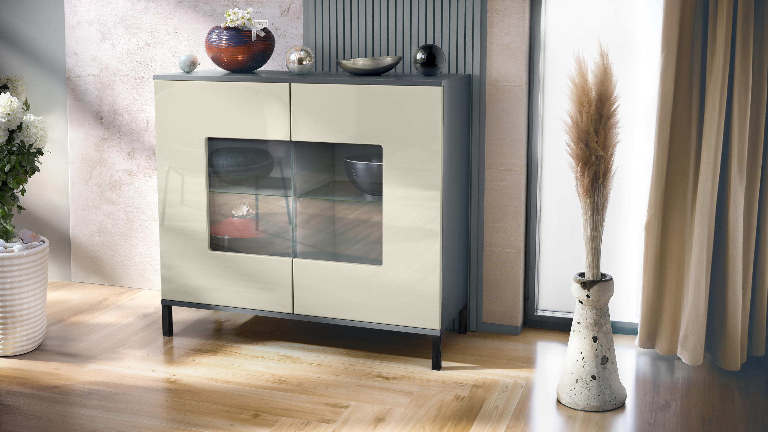 KOMMODE Grömitz Creme Hochglanz - Creme, Holzwerkstoff (92.5/83.5/35cm) - Vladon
