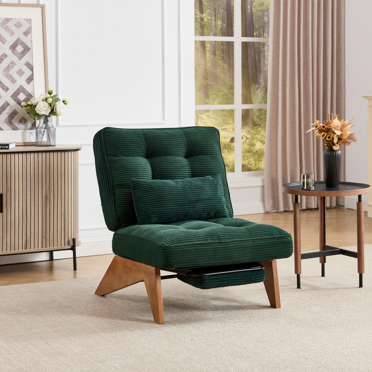 RELAXSESSEL verstellbare Rückenlehne mit Lendenkissen, DE-42243, Dunkelgrün - Grün, Holz (73/90/127cm) - ComfortXL