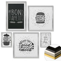WANDBILDER 5er Set - 50x50 cm & 20x30 cm & 40x60 cm Silberner Rahmen - Grafiken, Lebensmittel, kulinarische Slogans - Silberfarben, Kunststoff (40/60cm) - ArtPrintCave