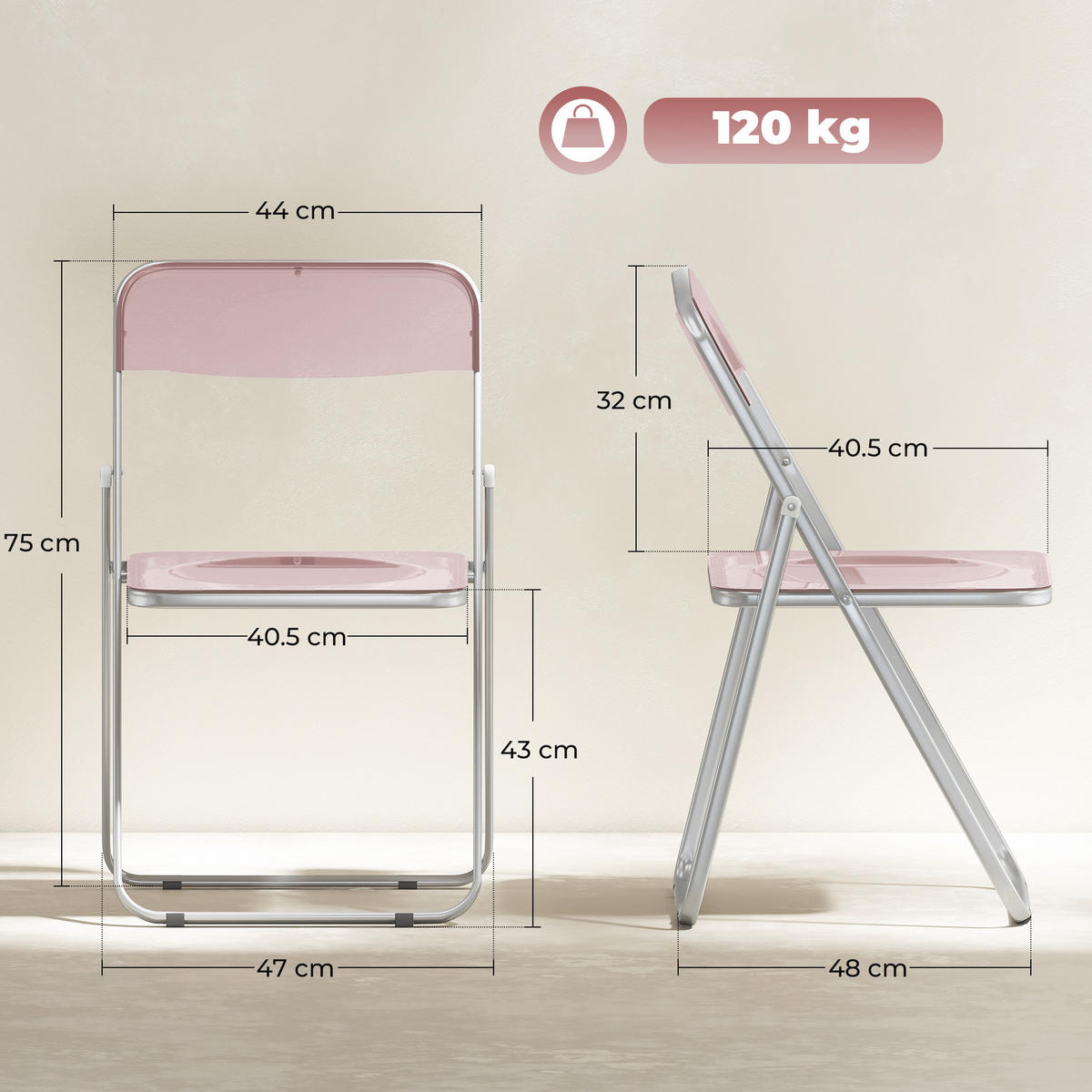 KLAPPSESSEL Rosa 4 Stück - Rosa, Kunststoff (47/75/48cm) - GiPP