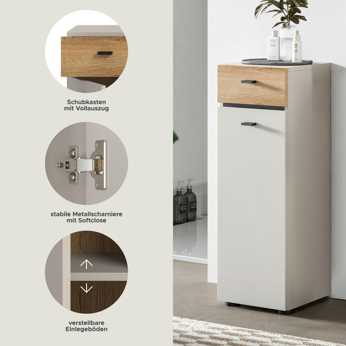 STANDSCHRANK AQUA (B/H/T: ca. 32/91/30 cm) in Kaschmir/Kaschmir - Kaschmir, Holzwerkstoff (32/91/30cm)