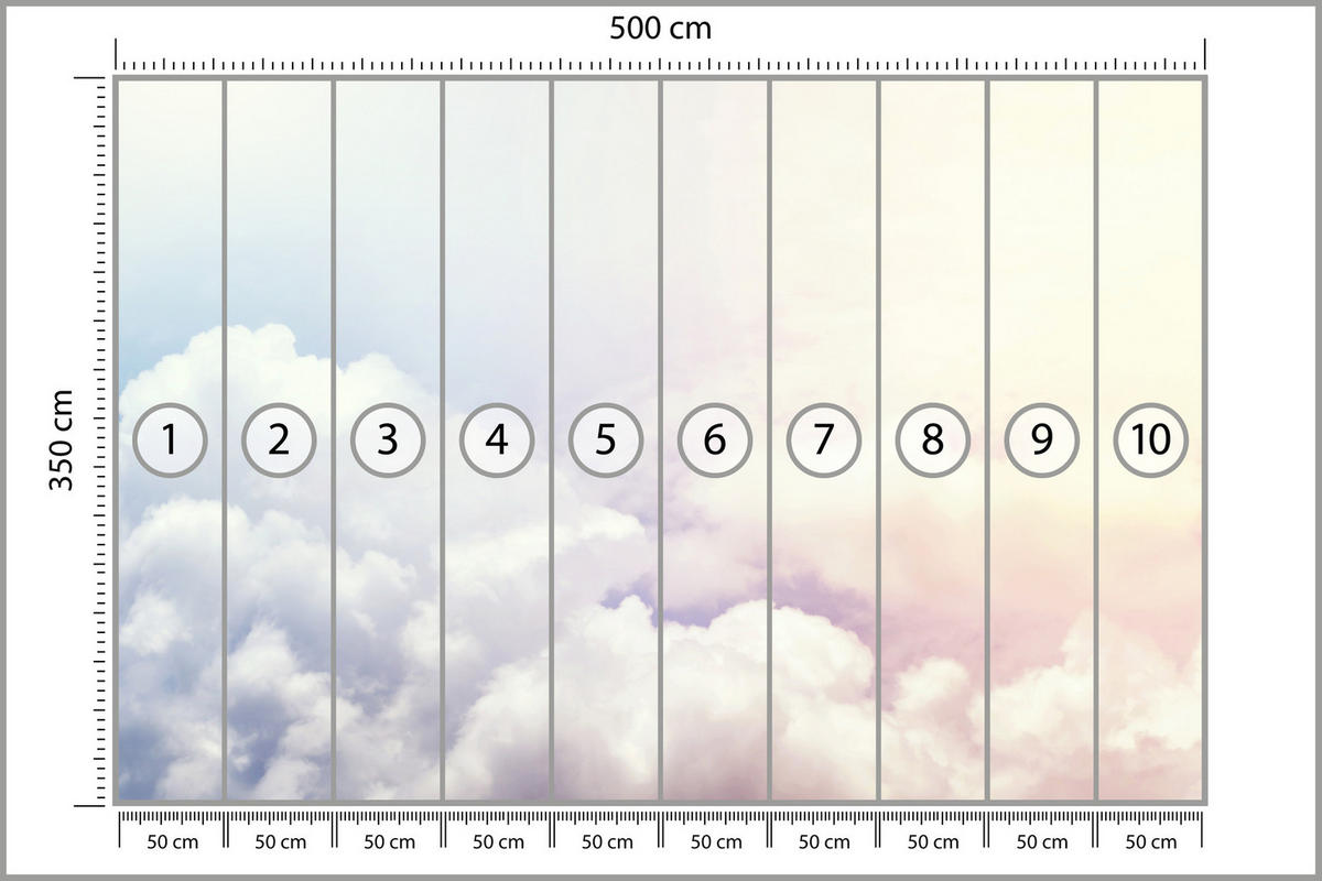 FOTOTAPETE für Schlafzimmer Blau Rosa Himmel Wolken 500x350 - Blau/Beige, Papier (500/350cm) - Muralo