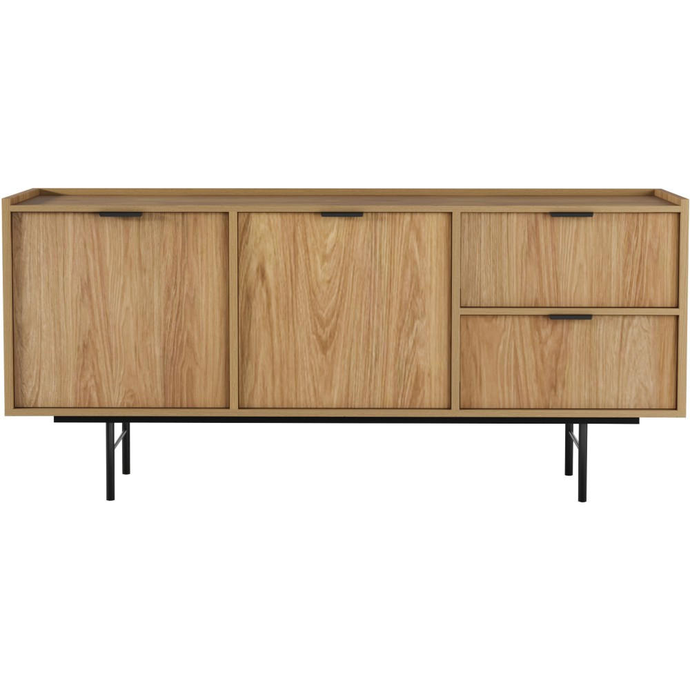 KOMMODE Evron mit 2 Schubalden und 2 Türen, Hikora Eiche - Eichefarben/Schwarz, Holzwerkstoff/Metall (150/68/40cm) - Beautysofa