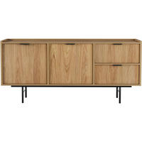 KOMMODE Evron mit 2 Schubalden und 2 Türen, Hikora Eiche - Eichefarben/Schwarz, Holzwerkstoff/Metall (150/68/40cm) - Beautysofa