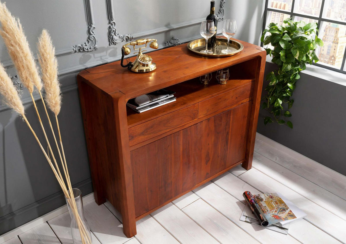 SIDEBOARD Akazie 120x45x100 honig lackiert BUENO #3005 - Braun, Holz (120/100/45cm) - Massivmoebel24
