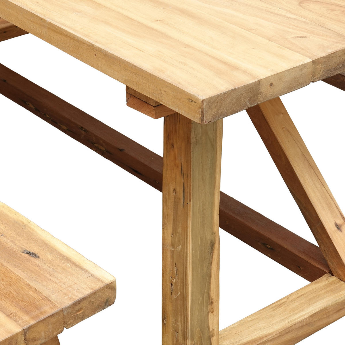 ESSGRUPPE Roca 3-tlg. Esstisch + 2 Bänke, Massivholz naturfarben - Naturfarben, Holz (180/74/100cm) - CREEDWOOD