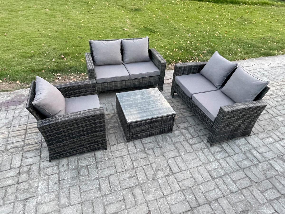 GARTENMÖBEL-SET COUCHTISCH MIT STUHL Polyrattan Dunkelgrau Gemischt 5-Sitzer - Dunkelgrau, Metall - Fimous