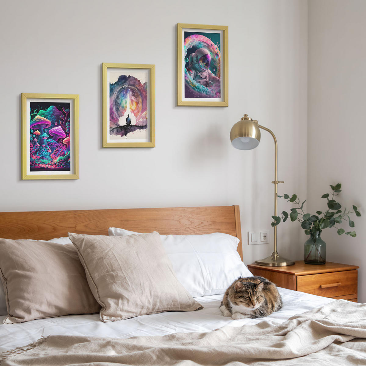BILDER SET 3er Set - 20x30 cm Goldrahmen - Farbenfrohe Fantasy-Kunstillustrationen - Goldfarben, Kunststoff (20/30cm) - TULUP