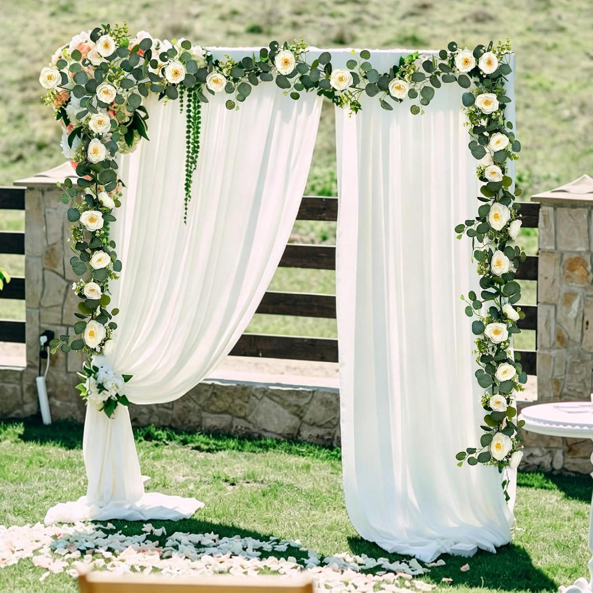 BLUMENGIRLANDE 2-teiliges Set 1,8 m Eukalyptus mit weißen Rosen - Multicolor, Kunststoff (1cm)