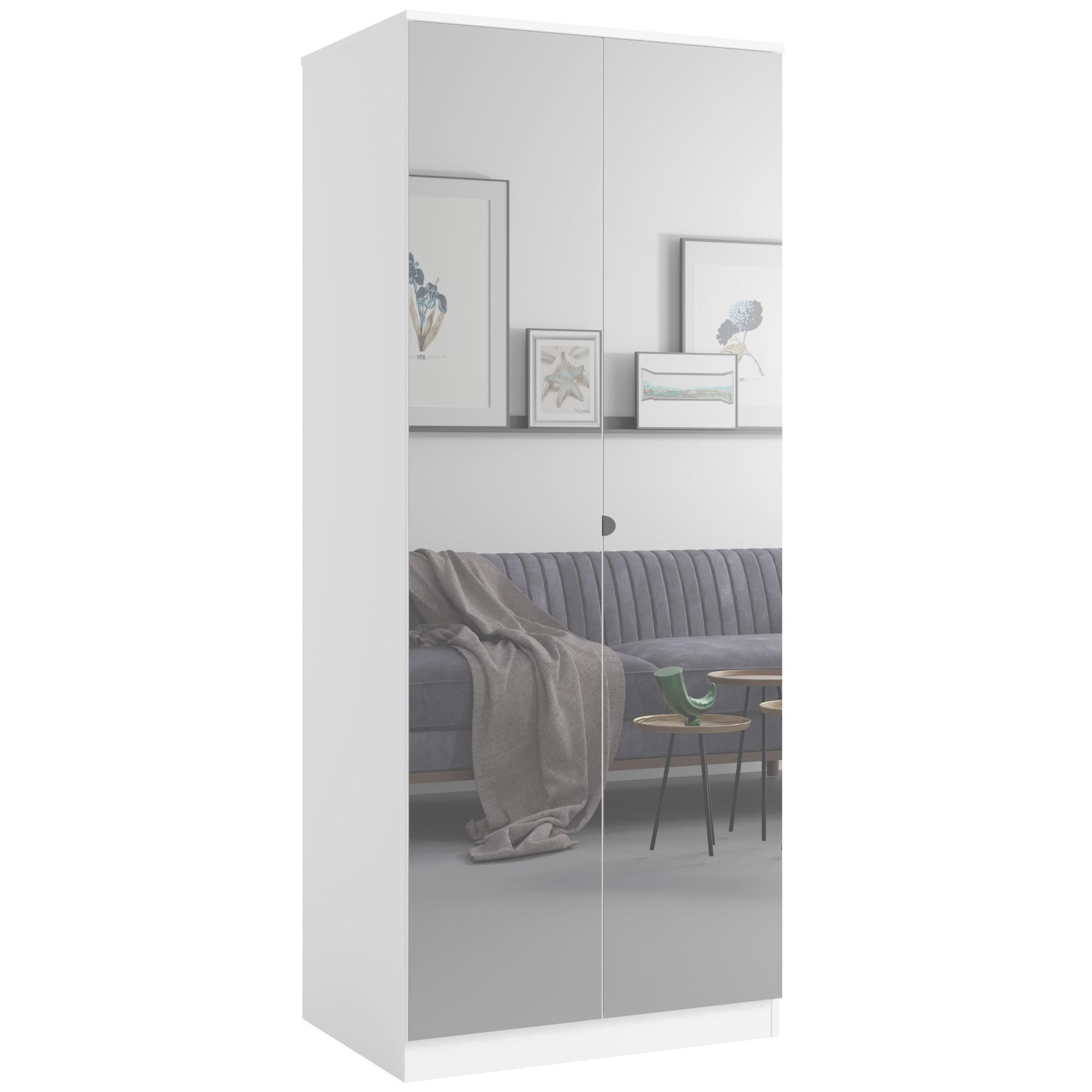 DREHTÜRENSCHRANK mit Spiegel Monza 2D 80 Weiß - Weiß/Grau, Holzwerkstoff/Metall (80/200/60cm) - mzm24