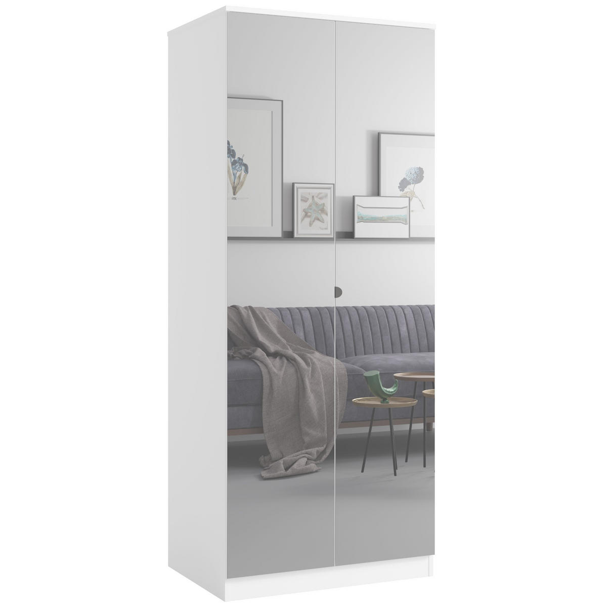 DREHTÜRENSCHRANK mit Spiegel Monza 2D 80 Weiß - Weiß/Grau, Holzwerkstoff/Metall (80/200/60cm) - mzm24