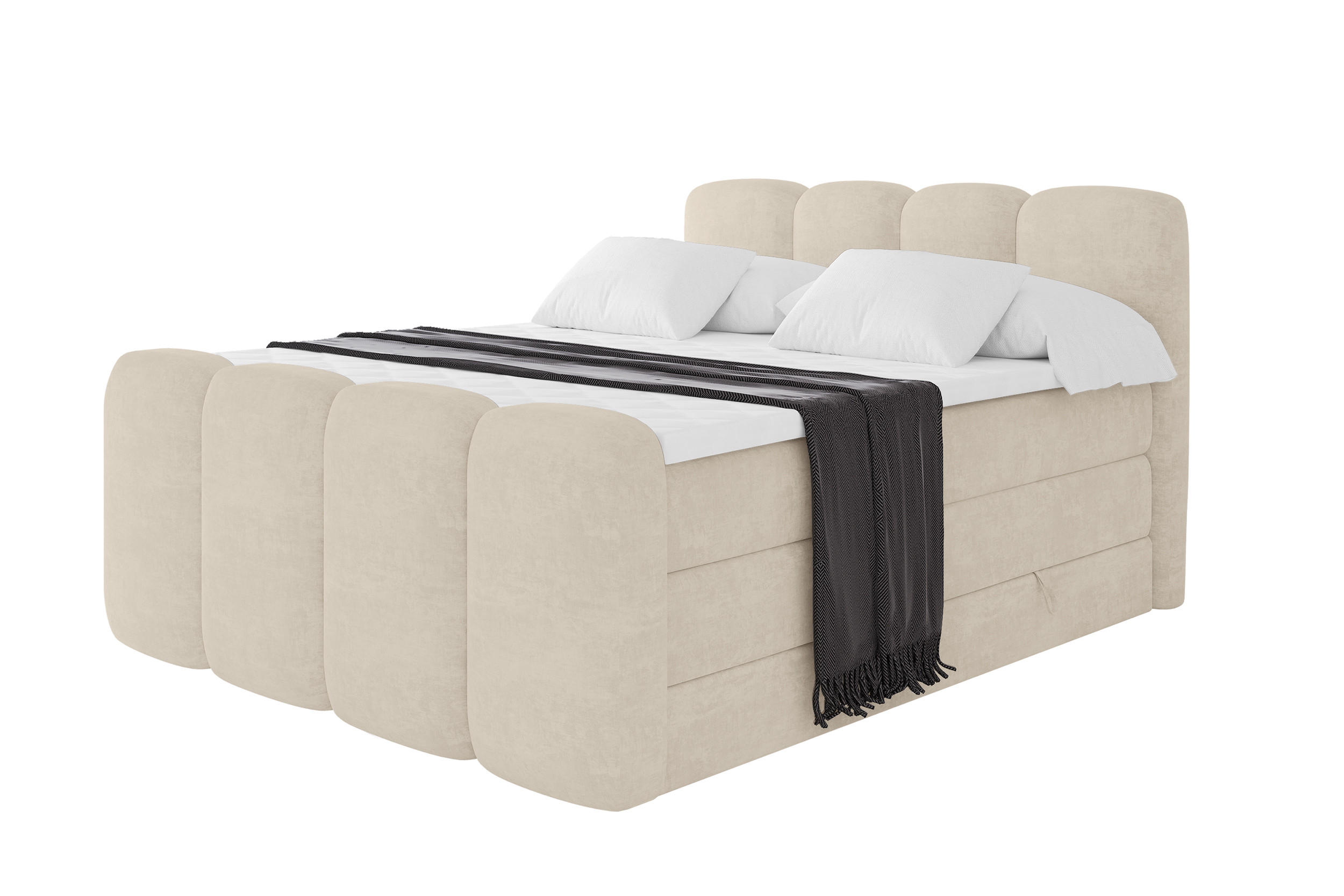BOXBETT mit Matratze H3|H4 - NINA-Z KING - 160x200 cm - Beige - Sahara, Holzwerkstoff (160/200cm) - ALTDECOR