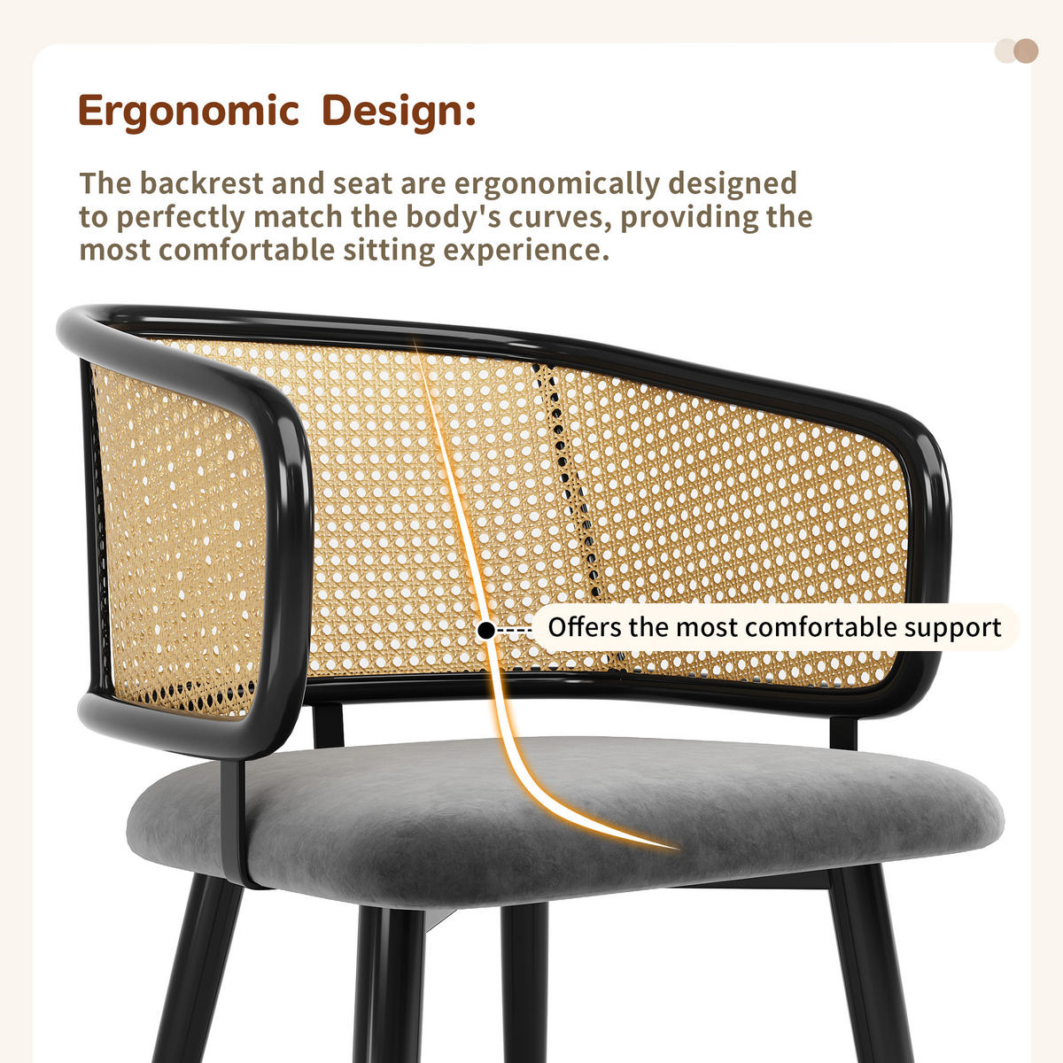 ESSZIMMERSTUHL 2-Tlg Rattan Rückenlehne, Samt Sitz, Wohnzimmer - Multicolor, Metall (47/79/47cm) - FLIEKS