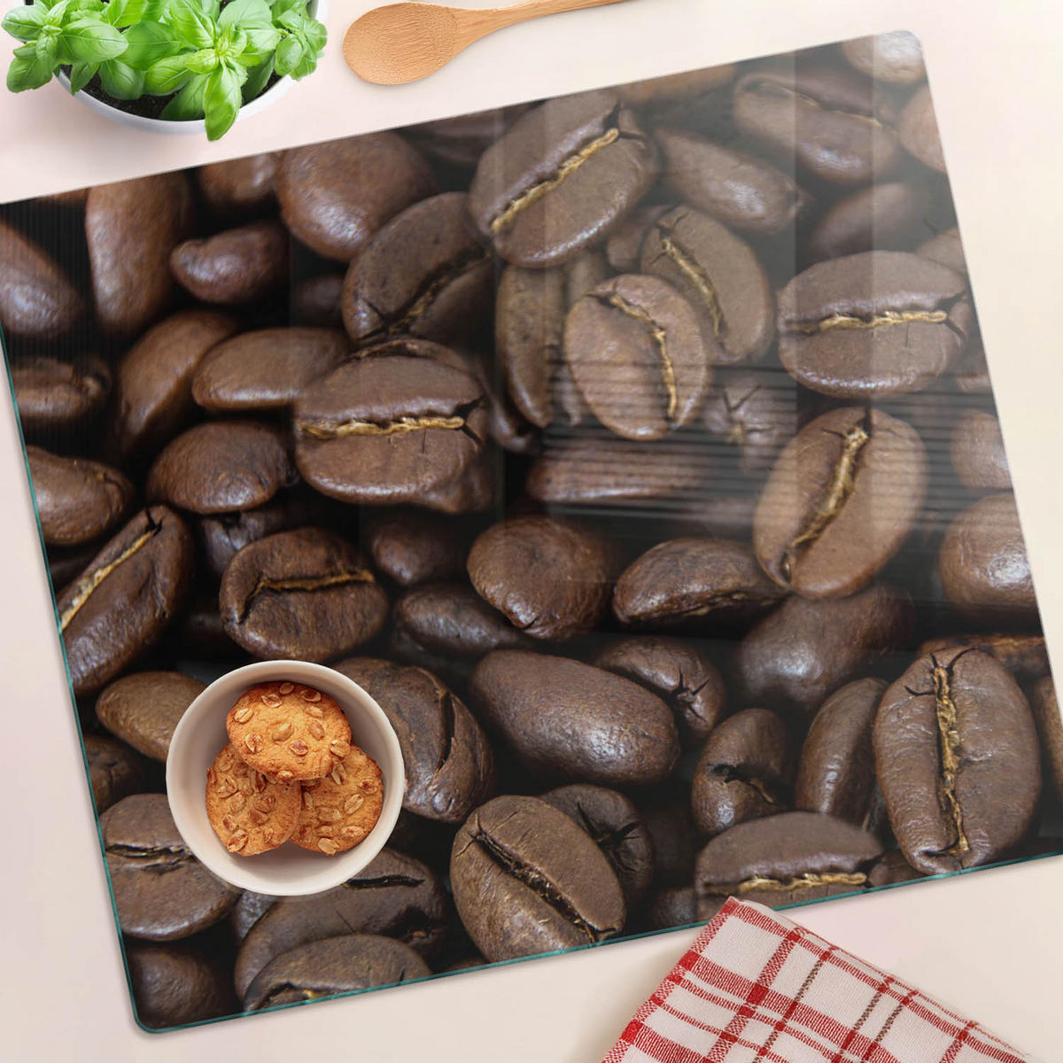 GLASPLATTE 60x52 cm Kaffeebohnen - Braun, Glas (60/0.4/52cm) - TULUP