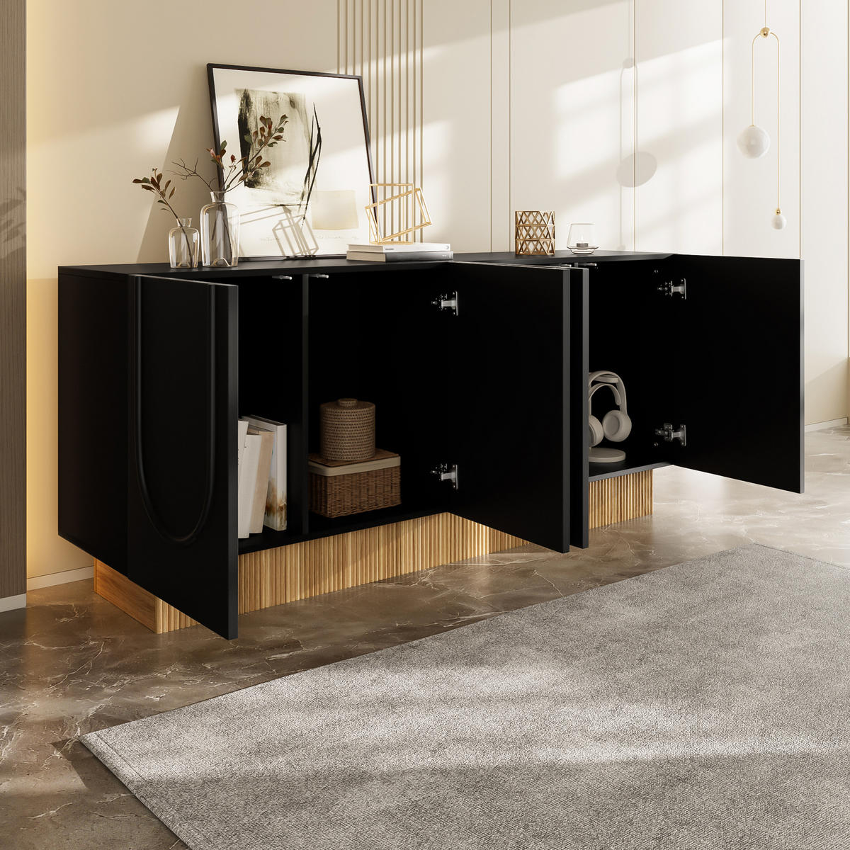 SIDEBOARD 4 Türen 160x75x38 cm - Schwarz, Holzwerkstoff (160/75/38cm) - Fortuna Lai