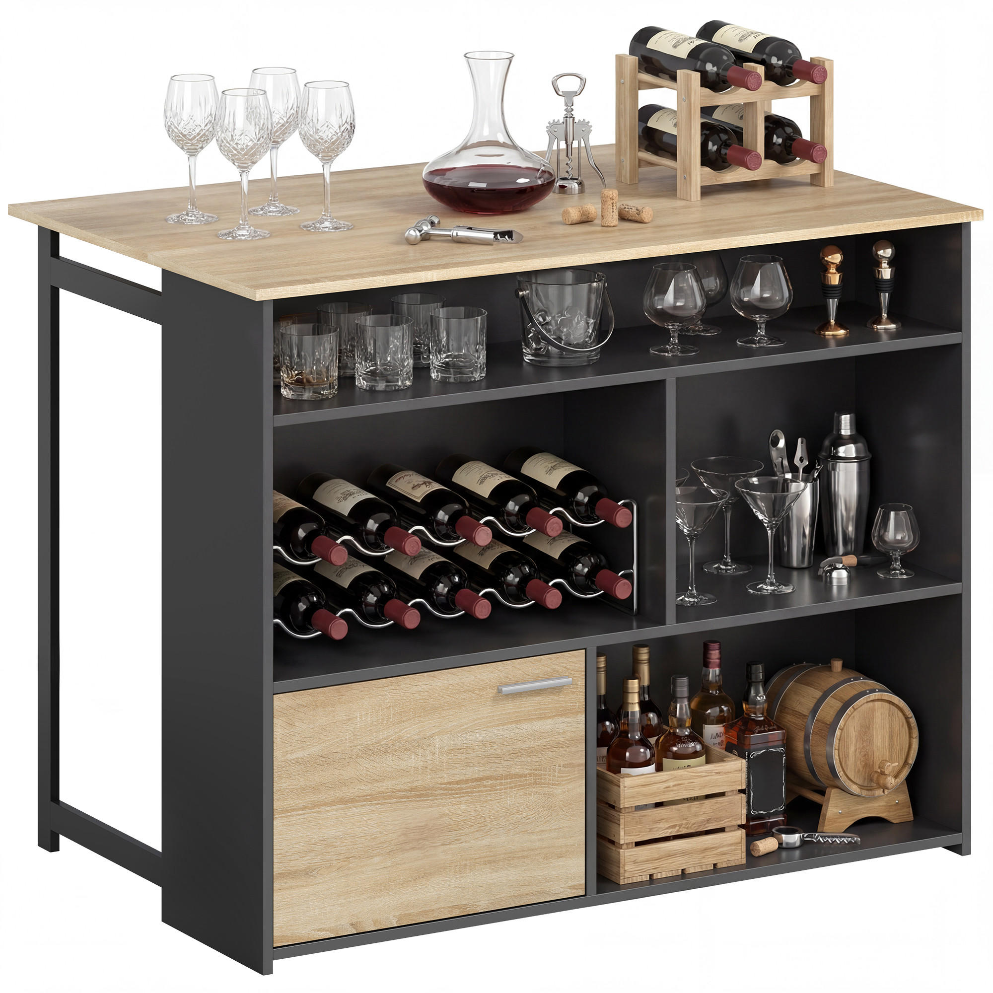 BARTISCH DE-14797 klappbar mit Schrank & 4 offenen Fächern Schwarz - Schwarz, Holzwerkstoff (116/79.6/90.5cm) - ComfortXL
