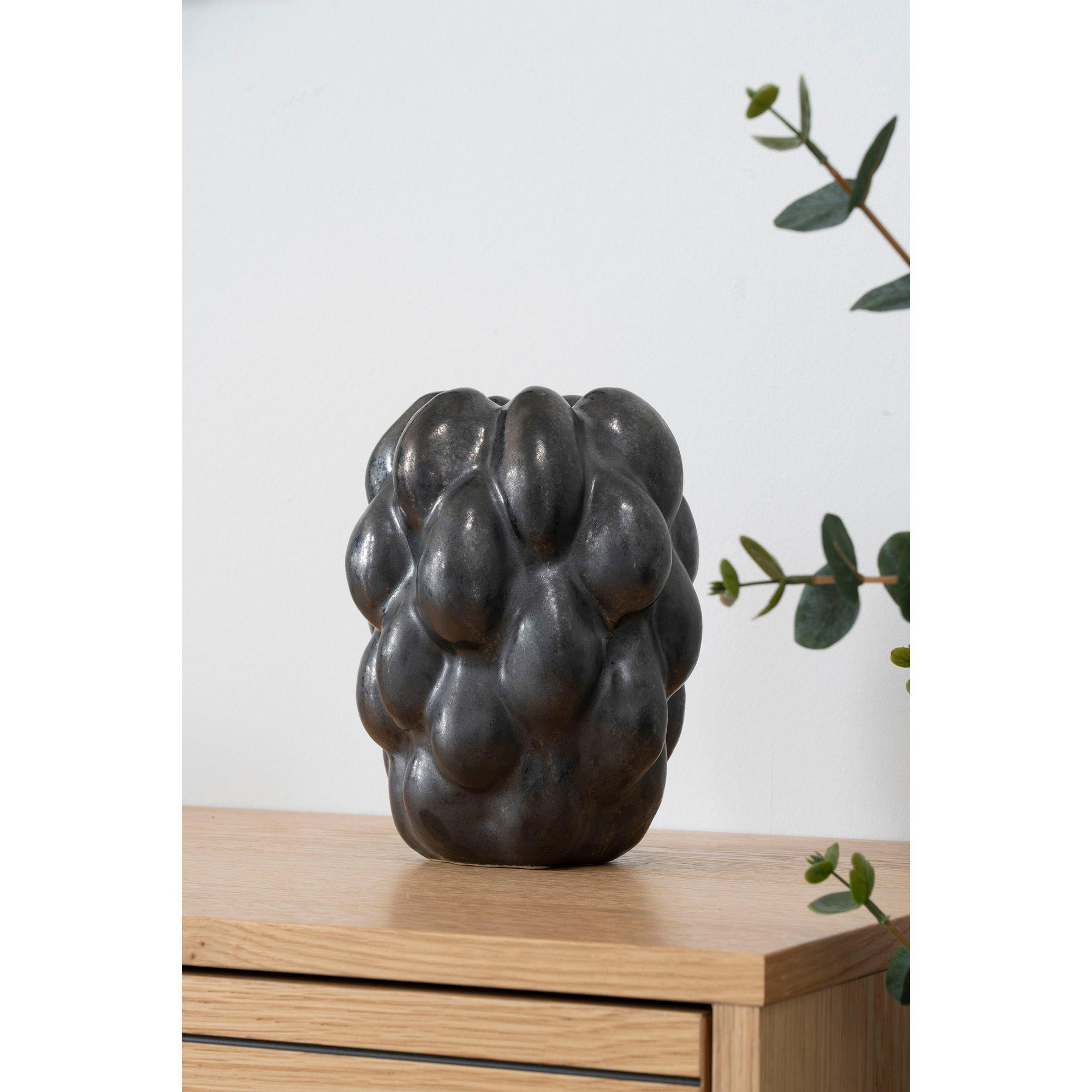 VASE Steingut Schwarz - Schwarz, Stein (19cm) - tinkaro