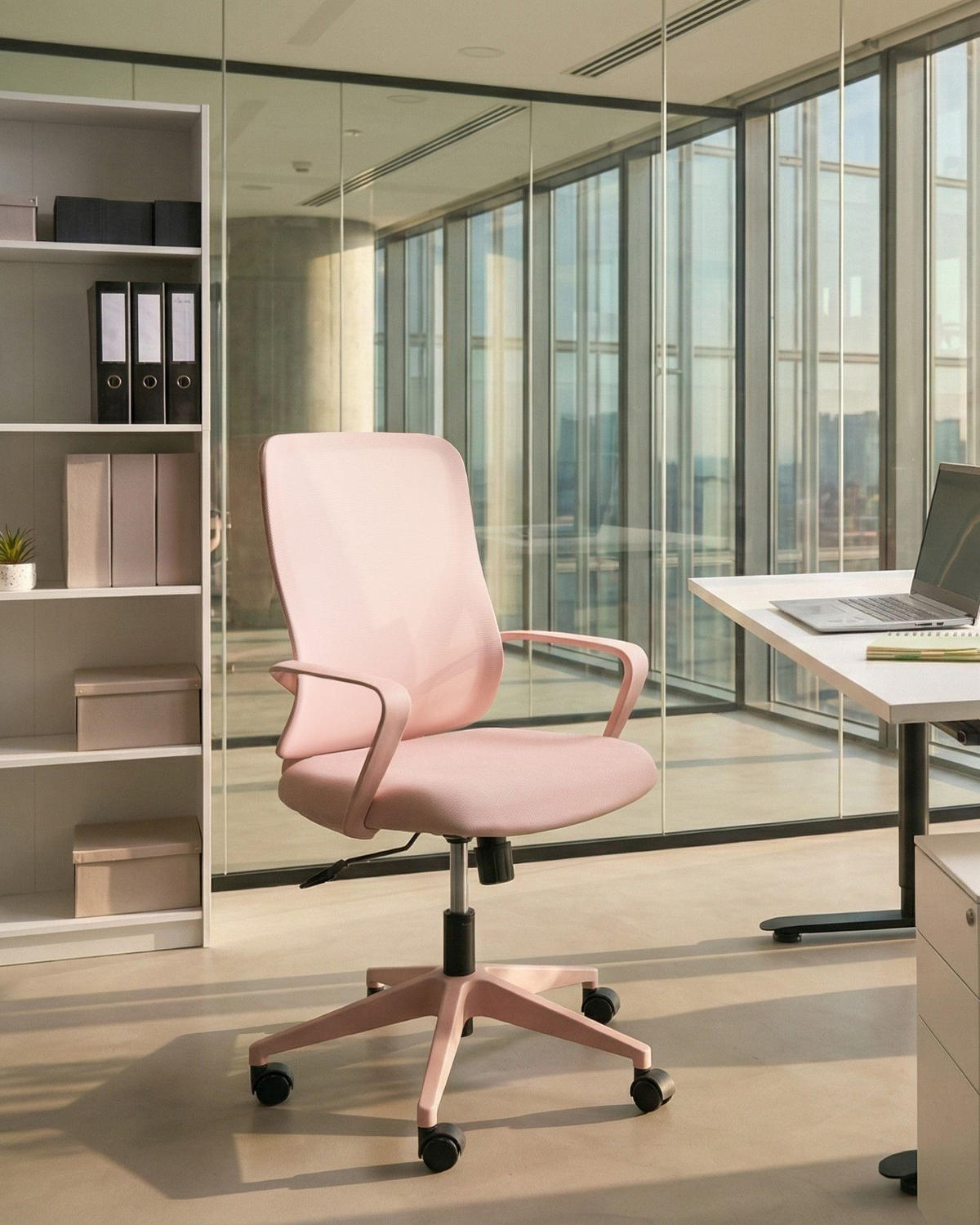 BÜROSTUHL Pastellrosa Luma - Pink, Textil (60/98/60cm) - Beliani