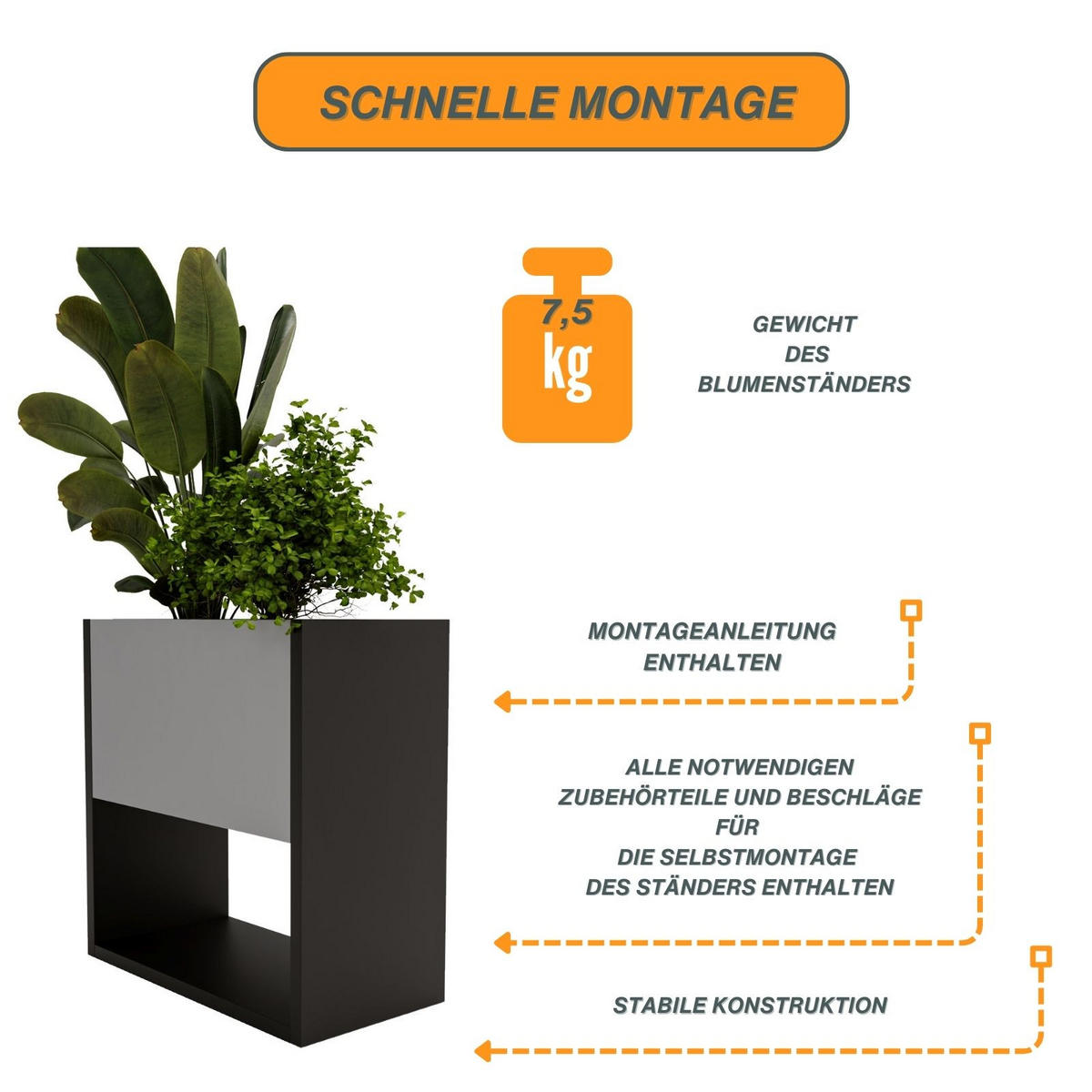 BLUMENKASTEN Dunkelgrau 45/44/22,6cm - Dunkelgrau, Holzwerkstoff (44/45/22.6cm) - CraftPAK