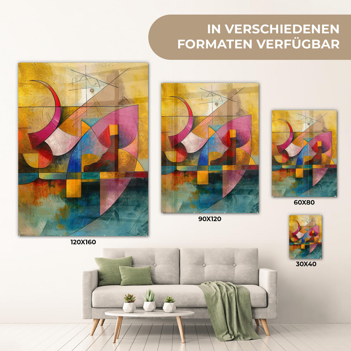 ACRYLGLASBILD Kunst - Abstrakt - Modern 60x80 cm - Gelb, Glas (60/80cm) - MuchoWow