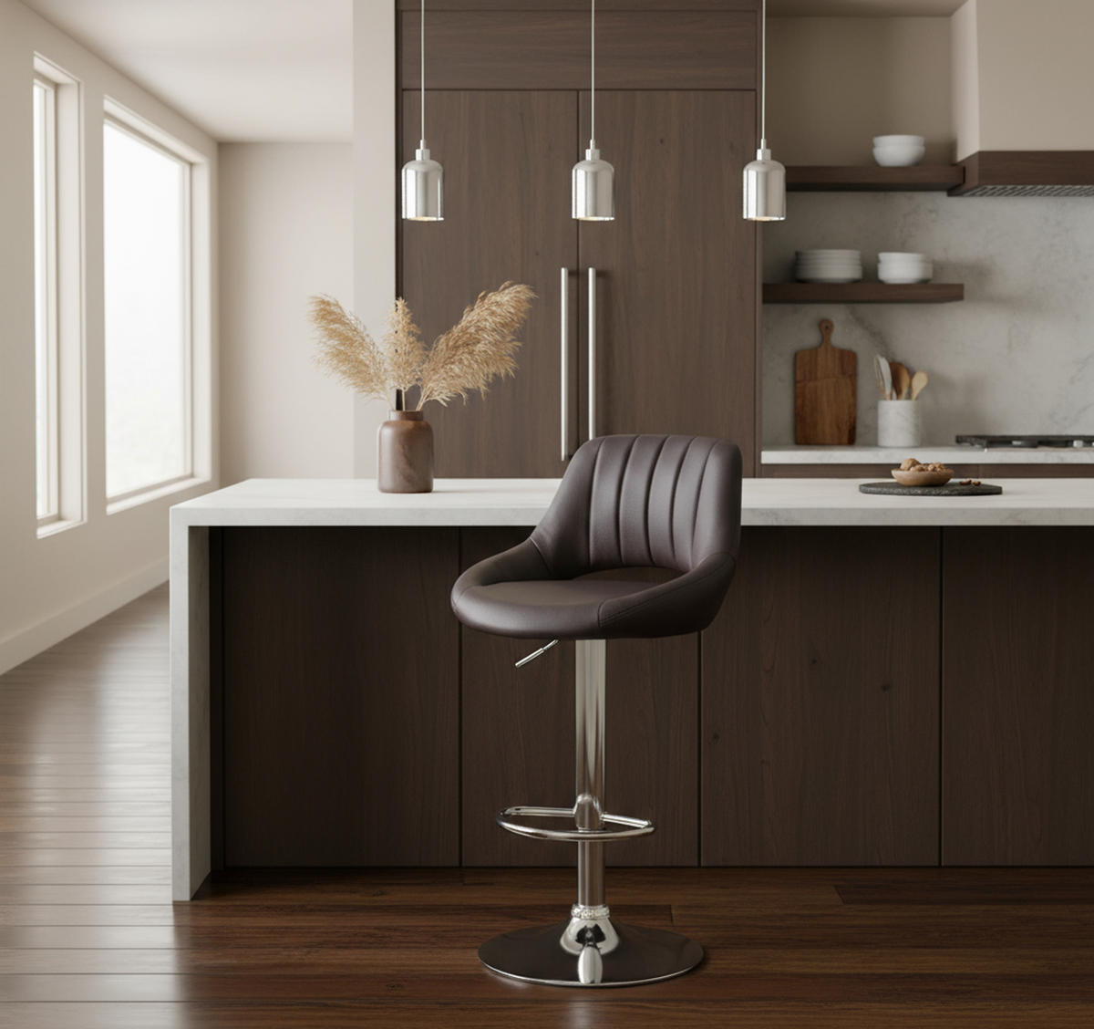BARHOCKER Milos Kunstleder chrom braun - Chromfarben/Braun, Kunststoff/Metall (47/106/48cm) - TPFLiving