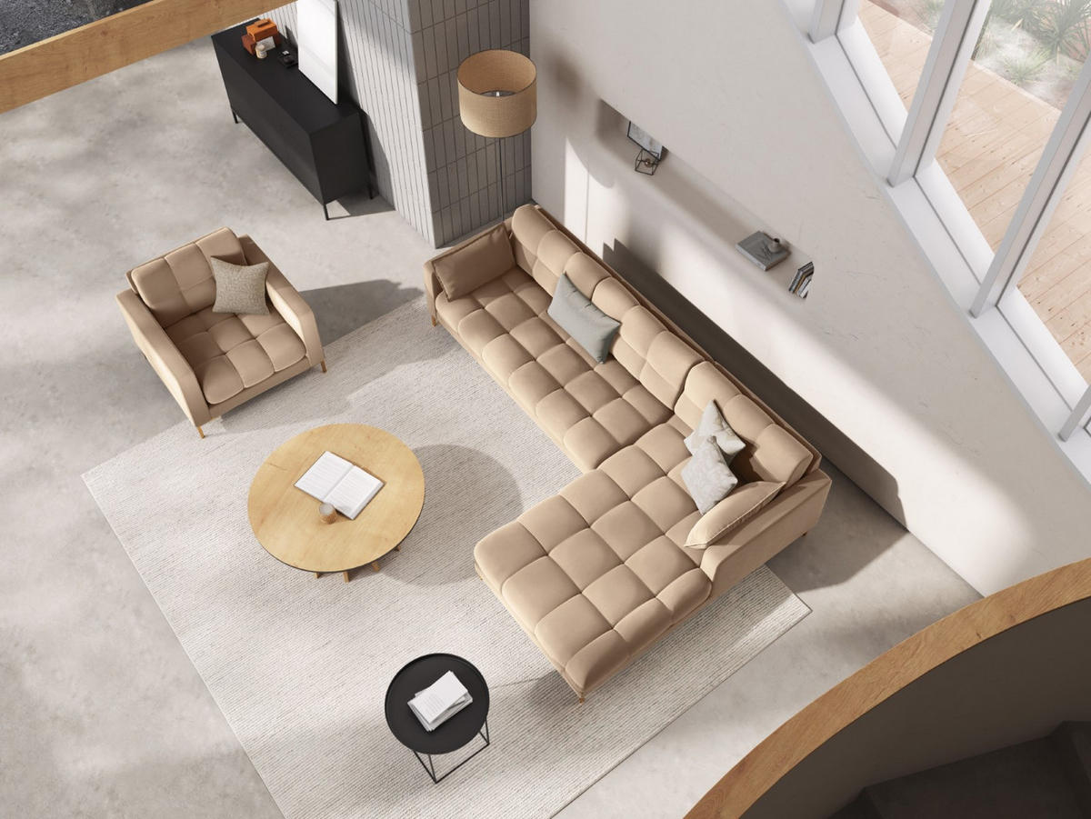ECKSOFA rechts Mamaia aus Samt beige 5 Sitzplätze - Beige, Textil (185/293cm) - Micadoni